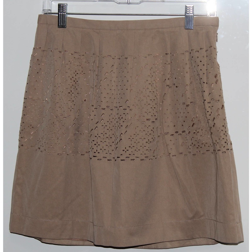 Womens Anthropologie Plenty by Tracy Reese Tan Khaki Perforated Skirt Size 2 NWT